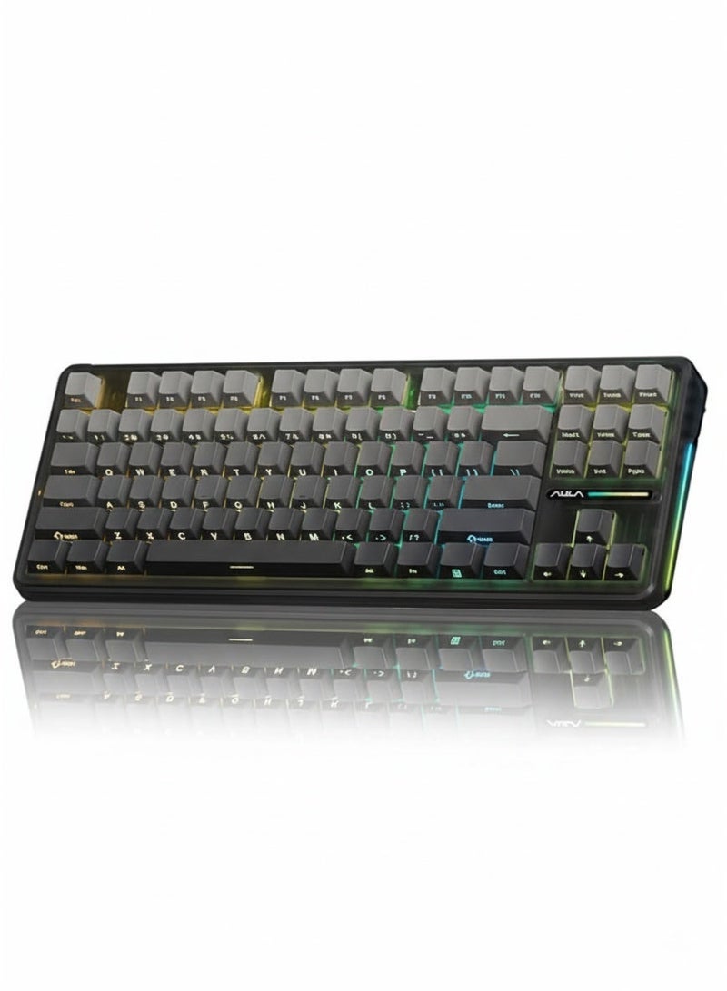 AULA F87 Mechanical Keyboard, Tri-mode Wireless Side-printed Keycaps, Bluetooth 5.0/2.4GHz/USB-C Hot-swappable, Pre-lubricated Switches, 75% TKL RGB Gaming Keyboard (Gradient Gray, Gray wood switch V4) - Image 1